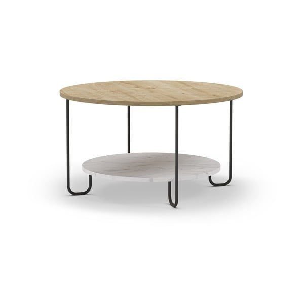 Okrogla mizica z mizno ploščo v hrastovem dekorju ø 80 cm Tonka – Marckeric-image-2