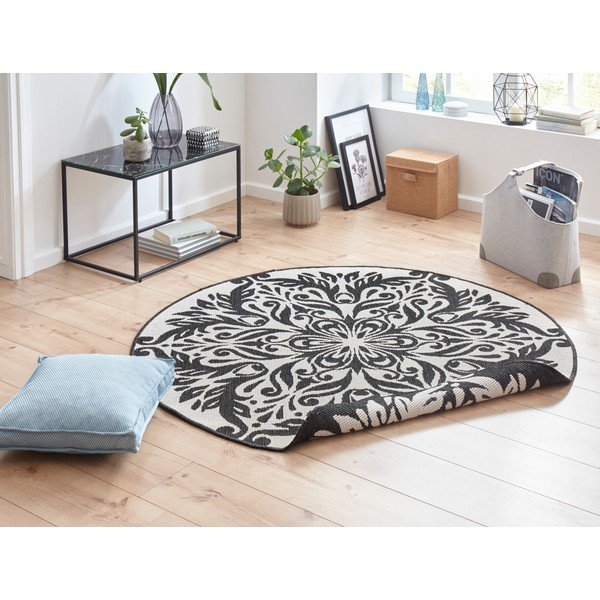 Črno-krem zunanja preproga NORTHRUGS Madrid, ⌀ 200 cm-image-1