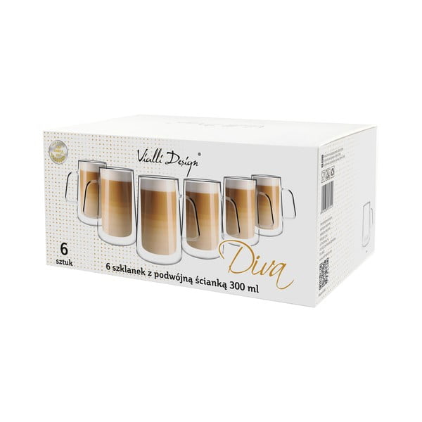Komplet 6 skodelic z dvojno steno Vialli Design Diva, 300 ml-image-4