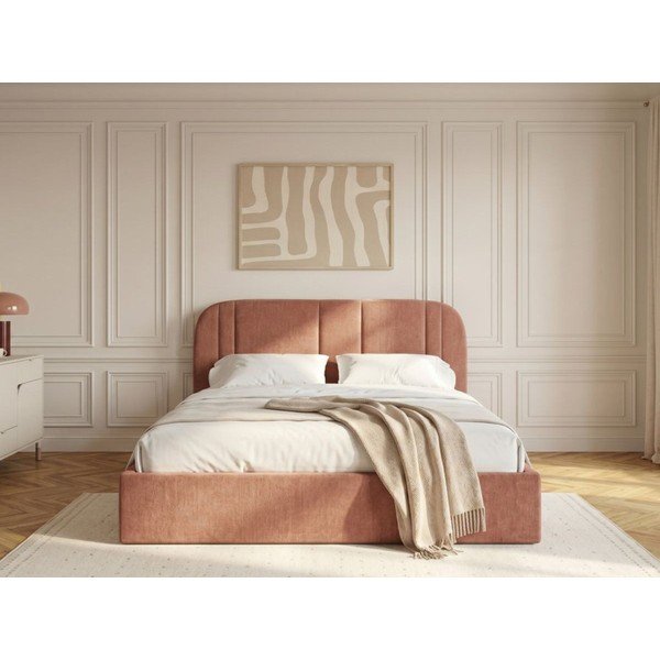 Rožnata oblazinjena zakonska postelja s prostorom za shranjevanje z letvenim dnom 180x200 cm Sidney – Bobochic Paris-image-2