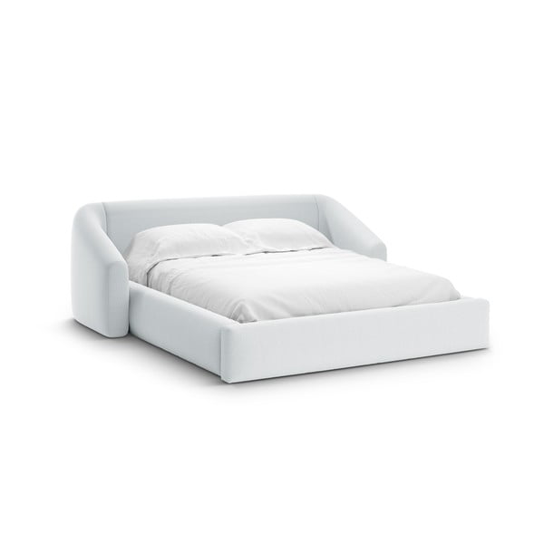 Svetlo siva oblazinjena zakonska postelja s prostorom za shranjevanje z letvenim dnom 160x200 cm Campi – Cosmopolitan Design