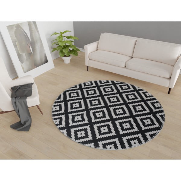 Črna/bela pralna okrogla preproga ø 120 cm – Vitaus-image-1