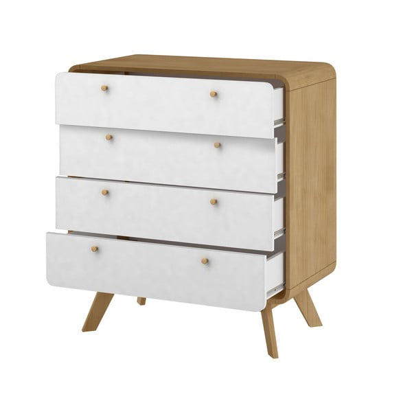 Bela visoka komoda v hrastovem dekorju 80x88 cm Caitlin – Støraa-image-3