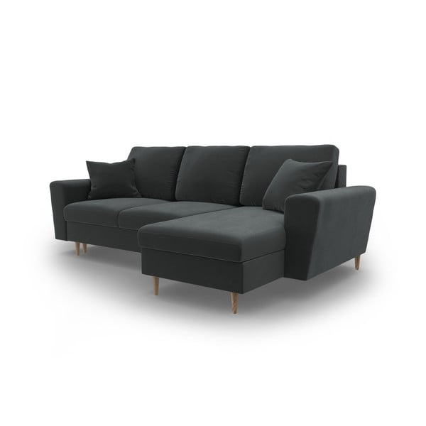 Temno siva žametna raztegljiva kotna sedežna garnitura s prostorom za shranjevanje Kyoto – Cosmopolitan Design-image-4