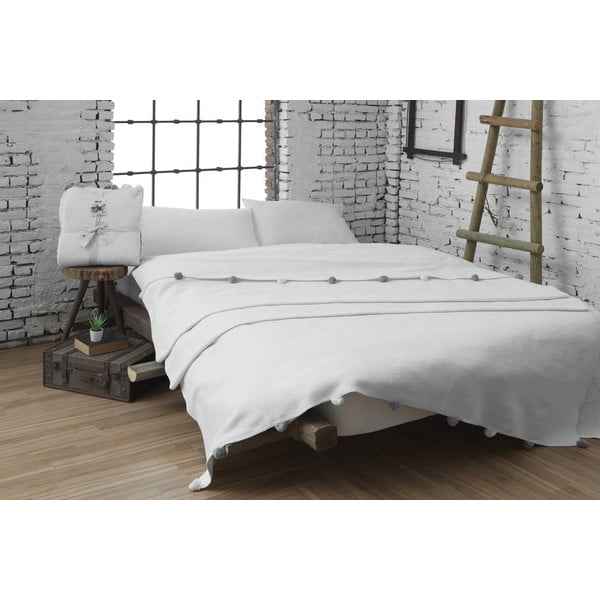 Kremno belo pregrinjalo iz flisa 150x200 cm Pom Pom – Mijolnir-image-1