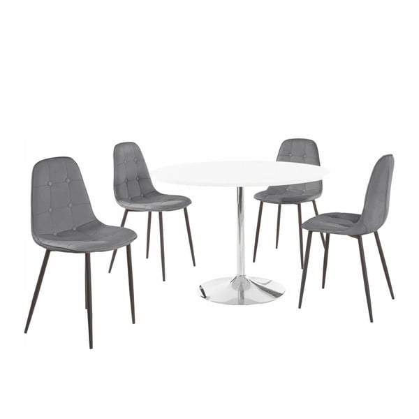 Komplet 4 okroglih jedilnih miz in 4 sivih stolov Støraa Terri