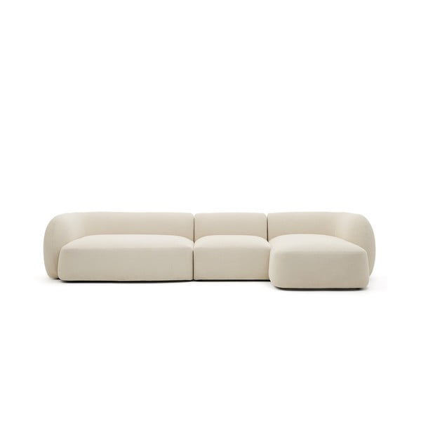 Kremno bela kotna sedežna garnitura iz šenilje (desni kot/z ležalnikom) Martina – Kave Home