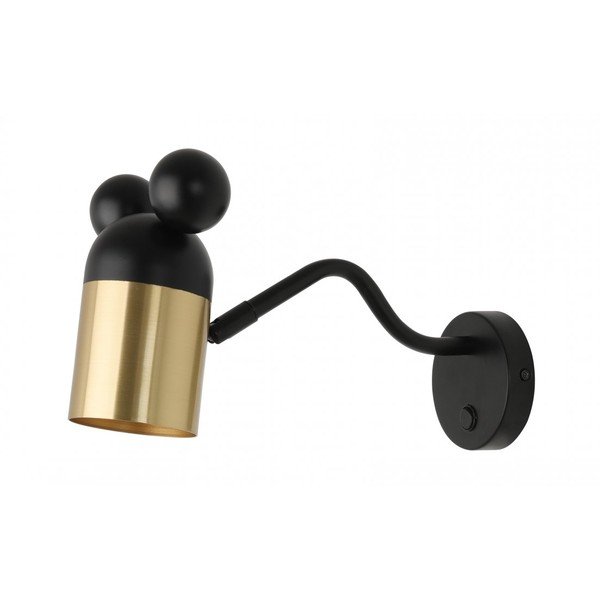 Črna/v zlati barvi otroška stenska svetilka s kovinskim senčilom Mouse – GTV