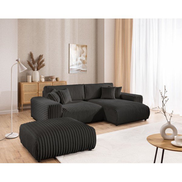 Temno siv tabure iz rebrastega žameta Justin – Ropez-image-3