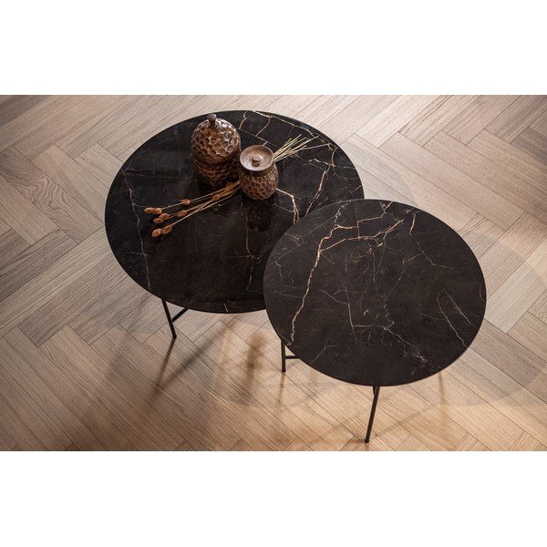 Črna klubska s porcelanasto ploščo WOOOD Vida, ⌀ 80 cm-image-2