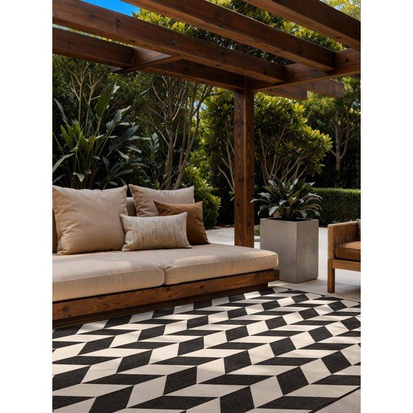 Črna/kremno bela notranja in zunanja preproga 200x300 cm Haringey Terrick – Ted Baker-image-2