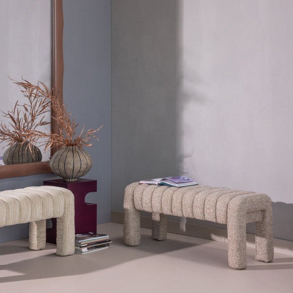 Svetlo rjava oblazinjena klop iz tkanine bouclé Frex – WOOOD-image-3