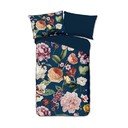 Temno modra enojna podaljšana posteljnina iz bombažnega satena 140x220 cm Fiori – Descanso