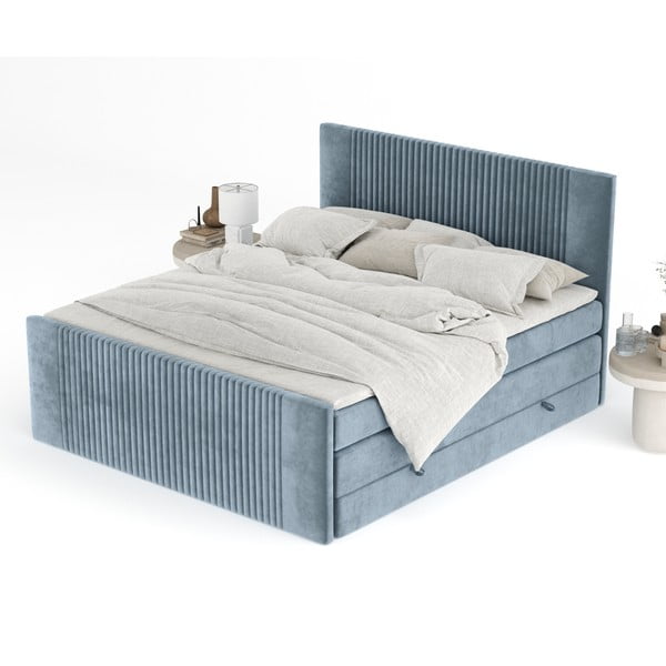 Modra boxspring postelja s prostorom za shranjevanje 160x200 cm Bergamo – Maison de Rêve-image-3