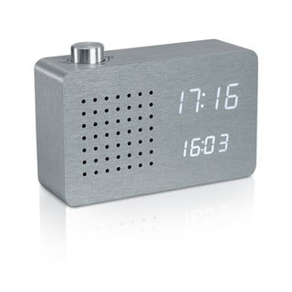 Siva budilka z belim zaslonom LED in radiem Gingko Radio Click Clock