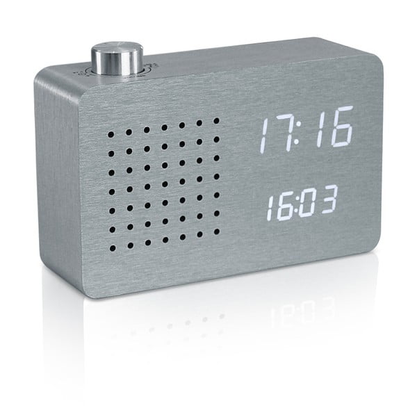 Siva budilka z belim zaslonom LED in radiem Gingko Radio Click Clock