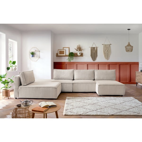 Kremno bela kotna sedežna garnitura iz rebrastega žameta (s kotom po izbiri) Nihad modular – Bobochic Paris-image-1