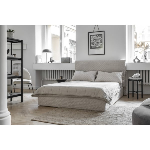 Bež oblazinjena zakonska postelja z letvenim dnom 140x200 cm Sleepy Luna - Miuform-image-4