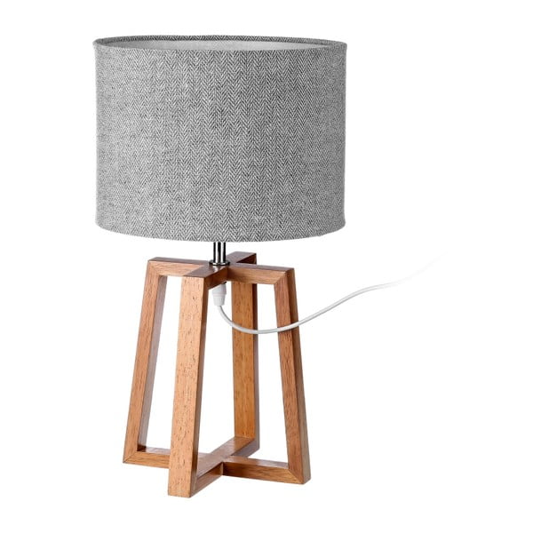 Siva/rjava namizna svetilka iz masivnega lesa s tekstilnim senčnikom (višina 44 cm) – Casa Selección