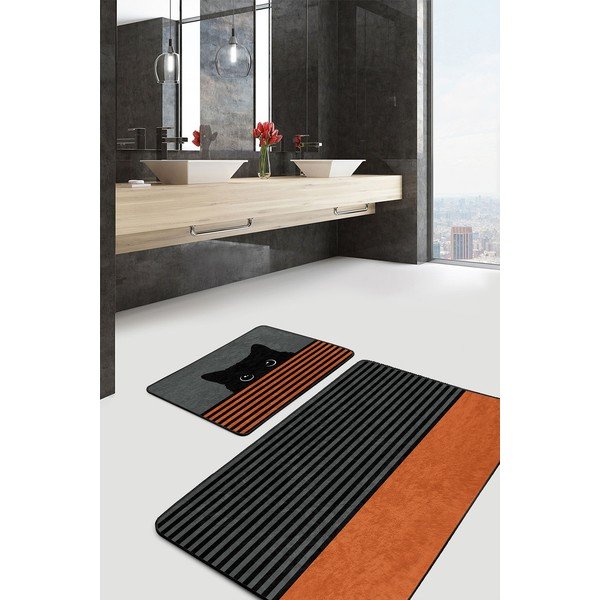 Črno-oranžna kopalniška preproga v kompletu 2 kos 60x100 cm - Mila Home-image-2
