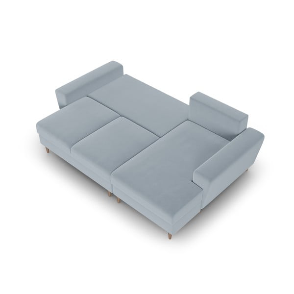 Svetlo modra žametna raztegljiva kotna sedežna garnitura s prostorom za shranjevanje (desni kot/z ležalnikom) Kyoto – Cosmopolitan Design-image-2