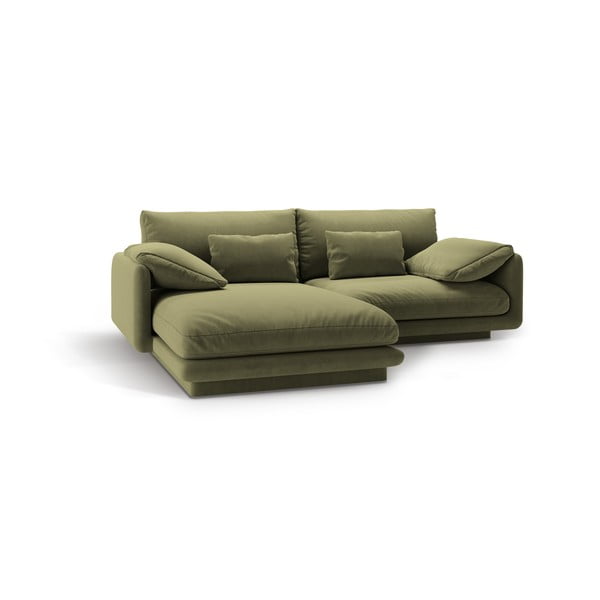 Svetlo zelena žametna kotna sedežna garnitura (levi kot/z ležalnikom) Torino – Micadoni -image-2