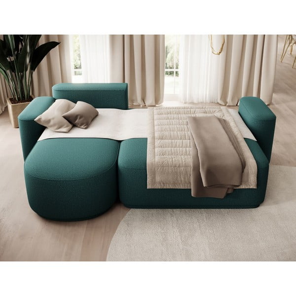 Zelena raztegljiva/s prostorom za shranjevanje kotna sedežna garnitura iz šenilje (levi kot/z ležalnikom) Aurumm – ELTAP-image-4