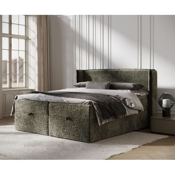 Temno zelena boxspring postelja s prostorom za shranjevanje 160x200 cm Passion – Maison de Rêve-image-1