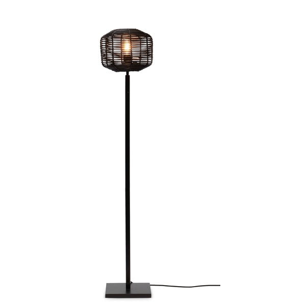 Črna stoječa svetilka s senčnikom iz ratana (višina 130 cm) Tanami – Good&Mojo