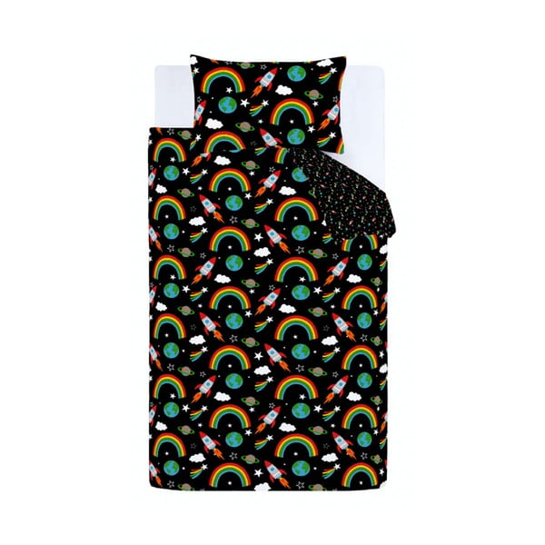 Črna enojna otroška posteljnina 135x200 cm Rainbow Rockets – Catherine Lansfield
