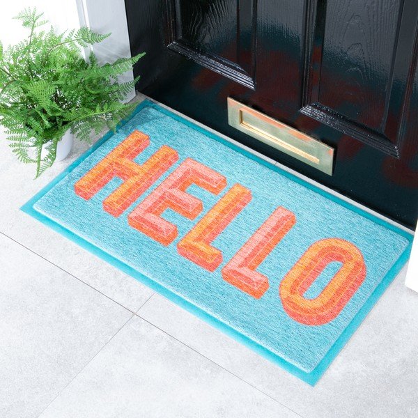 Predpražnik iz reciklirane plastike 40x70 cm Blue Hello – Artsy Doormats-image-1