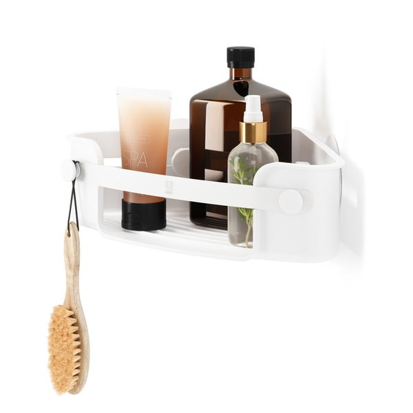 Bela kotna kopalniška polica iz reciklirane plastike z namestitvijo brez vrtanja Flex – Umbra