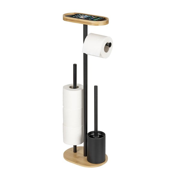 Črno/naravno jekleno stojalo za WC papir z WC ščetko Pomarolo – Wenko