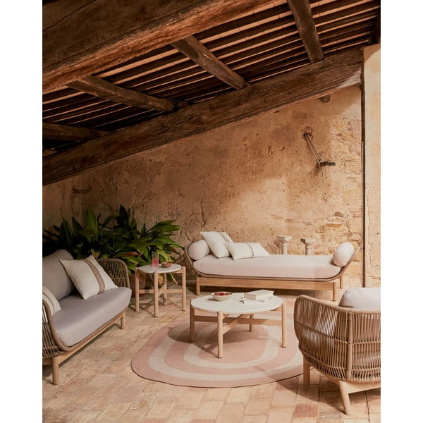 Vrtni kavč iz masivne akacije v kremno beli in naravni barvi Catalina – Kave Home-image-3