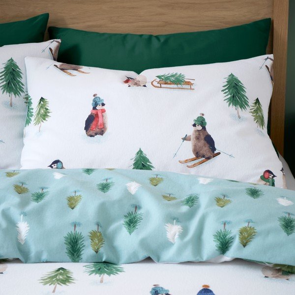 Bela enojna flanelna posteljnina 135x200 cm Snowy Penguin – Catherine Lansfield-image-3