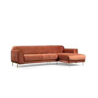 Oranžno rjav kotni raztegljiv kavč z žametno površino Artie Image, desni kot
