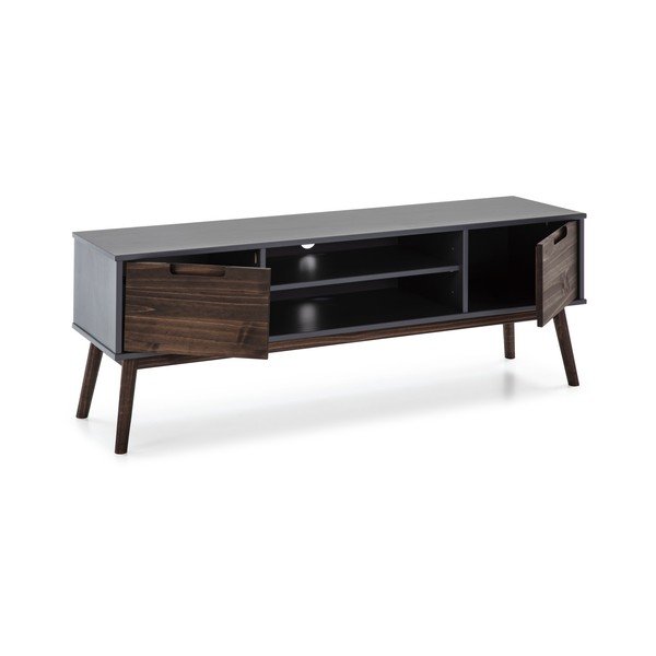 Antracitno siva/temno rjava TV omarica iz masivnega bora 140x52,5 cm Nussa – Marckeric-image-2