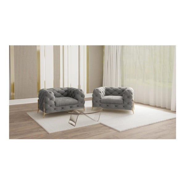 Siv žameten fotelj Chelsea Bis – Ropez-image-1