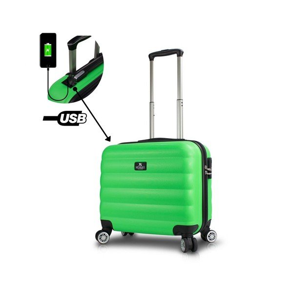 Zeleni potovalni kovček na kolesih z vhodom USB Moj kovček Valice COLORS RESSNO Cabin-image-1