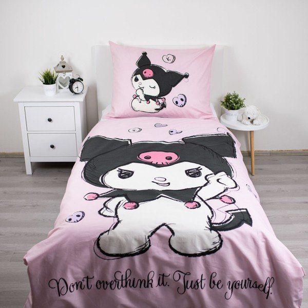 Rožnata enojna bombažna otroška posteljnina 140x200 cm Hello Kitty "Kuromi" – Jerry Fabrics-image-1