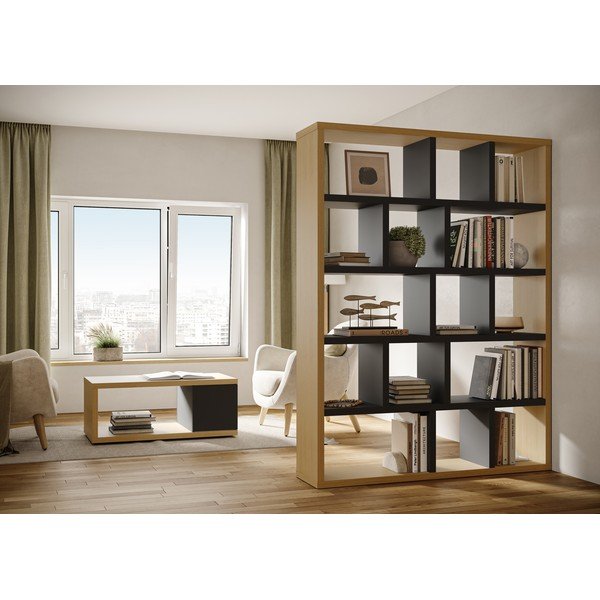 Črn/naraven regal v hrastovem dekorju 150x198 cm Berlin – TemaHome-image-1