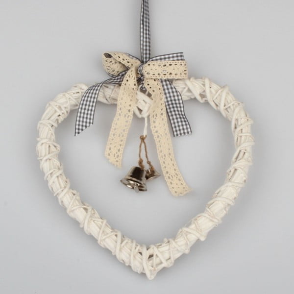Bela viseča dekoracija v obliki srca iz ratana Dakls belil, 20 cm