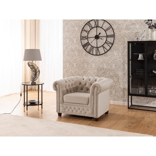 Bež žameten Chesterfield fotelj York Blik – Ropez-image-3