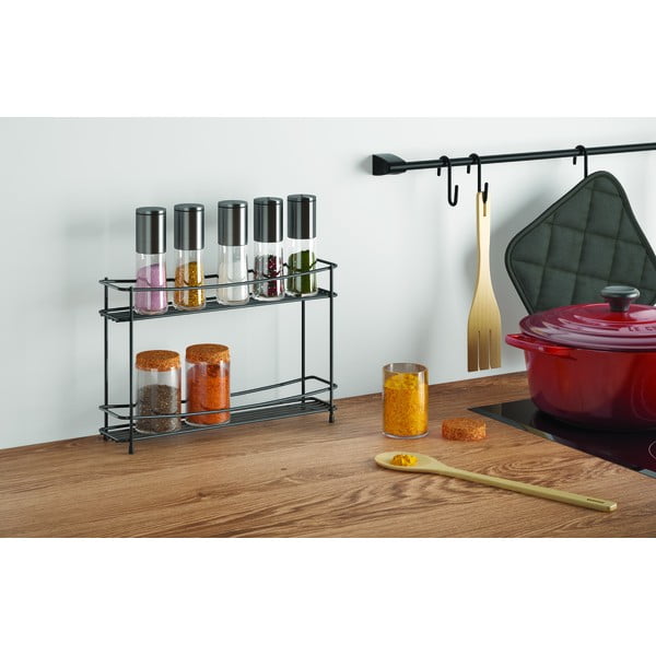 Črno dvostopenjsko stojalo za začimbe Metaltex Pepito Lava-image-1