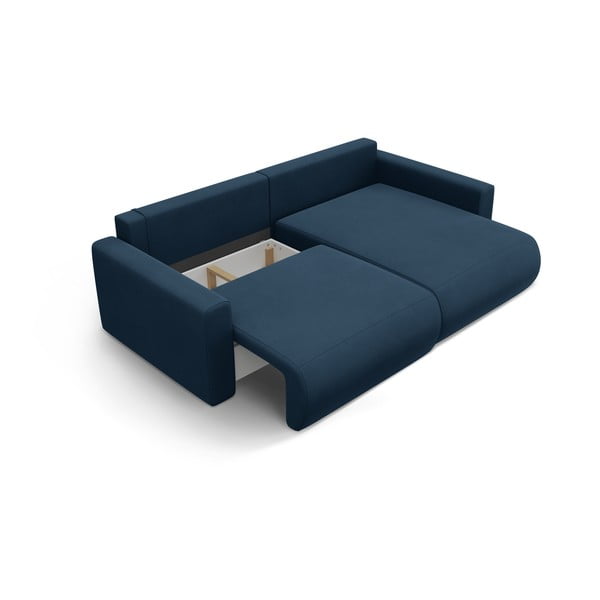 Temno modra žametna raztegljiva kotna sedežna garnitura s prostorom za shranjevanje Belfast – Cosmopolitan Design-image-3