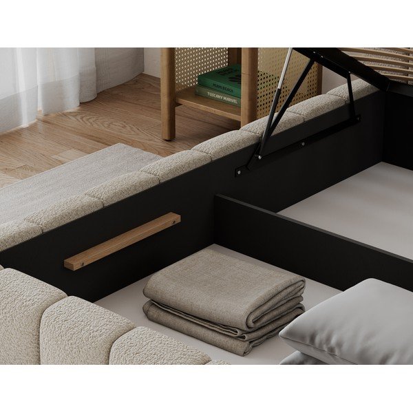 Bež oblazinjena postelja s prostorom za shranjevanje z letvenim dnom 90x200 cm Lamica – ELTAP-image-2