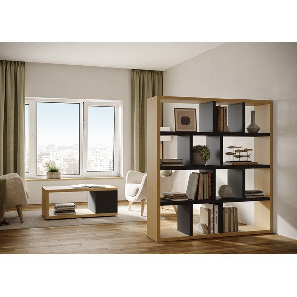 Črn/naraven regal v hrastovem dekorju 150x159 cm Berlin – TemaHome-image-1