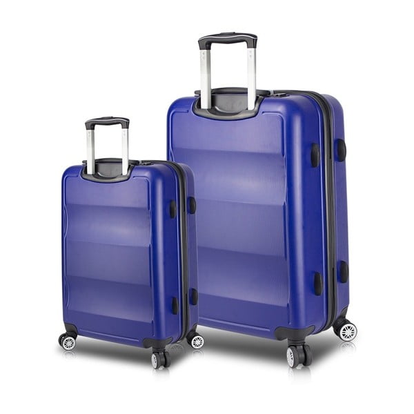 Komplet 2 modrih potovalnih kovčkov na kolesih z vrati USB My Valice LASSO Cabin & Large