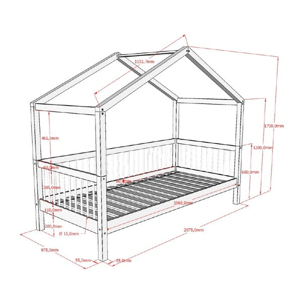 Bela otroška postelja iz masivne bukve v obliki hiške 90x200 cm Forrest – Vipack-image-4