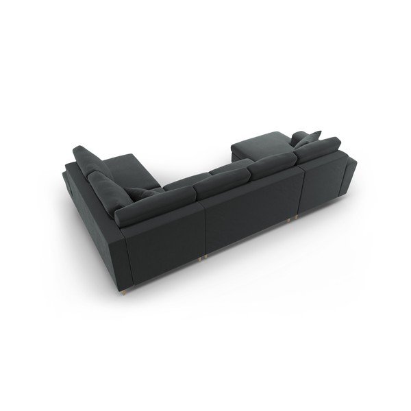 Temno siva žametna raztegljiva kotna sedežna garnitura s prostorom za shranjevanje (desni kot/v obliki črke "U") Kyoto – Cosmopolitan Design-image-4